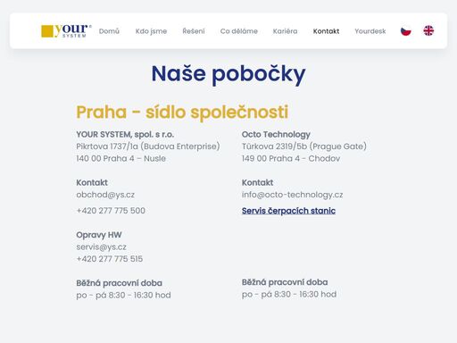 hlavní stránka oficiální stránek firmy your system.