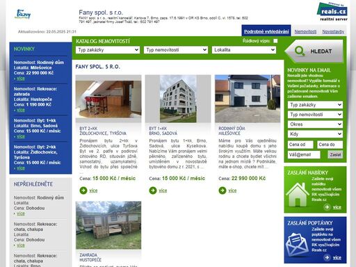 nabídka nemovitostí realitní kanceláře fany spol. s r.o. - prodej a pronájem bytů, rodinných domů, pozemků, kanceláří