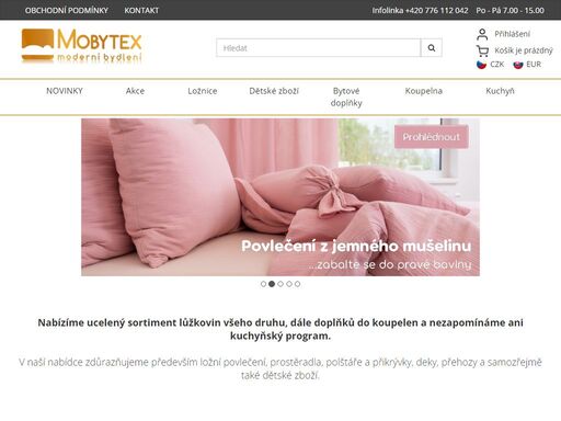 mobytex s.r.o. obchod s povlečením, dětským povlečením, prostěradly a dalších ložních doplňky. licencované povlečení (krtek a další) i klasická bavlna, krep, satén nebo flanel.