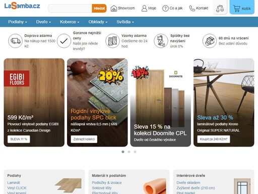 eshop prodávající podlahy, dveře a obklady s dopravou zdarma a s vlastní rozvážkovou službou.