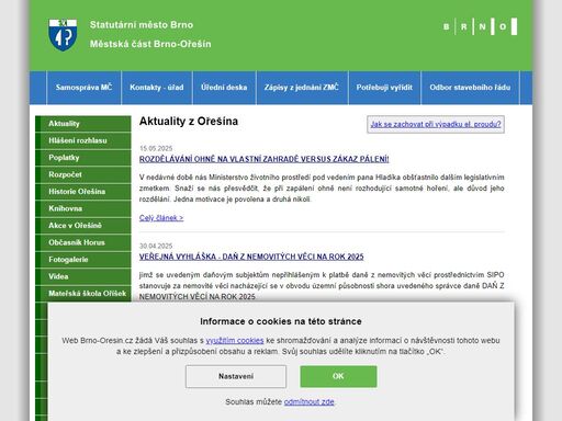 oficiální stránky úřadu městské části brno - ořešín