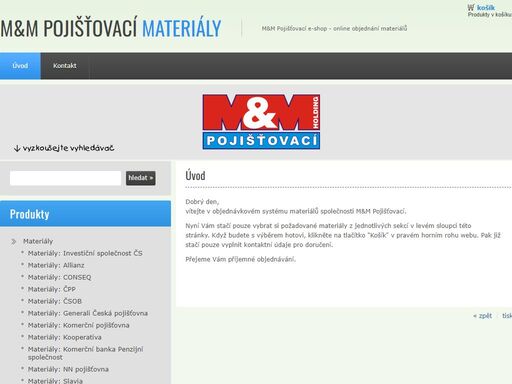 m&m pojišťovací e-shop - online objednání materiálů