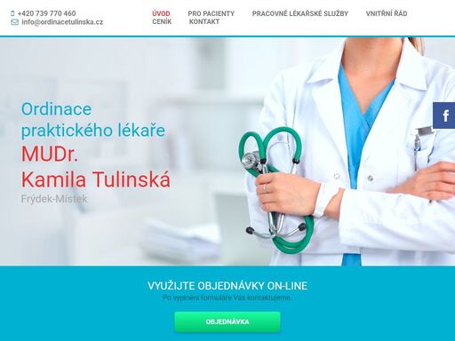 ordinace všeobecné praktické lékařky ve frýdku-místku nabízí komplexní péči o pacienty i pracovně lékařské služby. rozšiřujeme diagnostické možnosti o moderní přístroje. v blízkosti ordinace se nachází veškerý potřebný komplement a ambulantní specialisté.