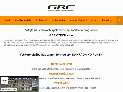grf czech s.r.o. - dobré důvody pro vás. nabídka služeb, firemní vzdělávání, správa webů, náhradní plnění, práce, služby, snížení nákladů, sociální program.