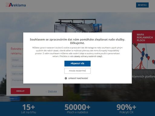 pronájem reklamních ploch, billboardy, štíty na domech, velkoplošný tisk, reklamní plachty.