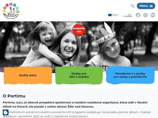 portimo je obecně prospěšná společnost, poskytujeme pět registrovaných sociálních služeb: nízkoprahové zařízení pro děti a mládež, občanská poradna, osobní asistence, raná péče, sociálně aktivizační služby pro rodiny s dětmi a mnoho dalšího.