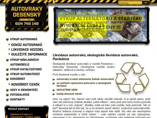 ekologická likvidace autovraků a vozidel pardubice – autovraky desenský. akce 3 000 kč za autovrak!