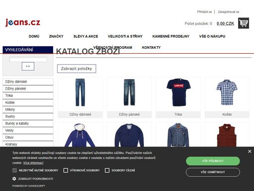 autorizovaný e-shop - značkové džíny levi's, mustang, lee, wrangler