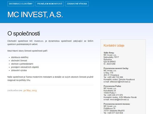obchodní společnost mc invest,a.s.