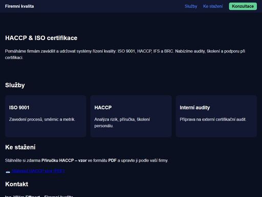 firemní kvalita – ing. vilém effmert. zavádění iso 9001, haccp, ifs, brc. zdarma vzor příručky haccp ke stažení (pdf).