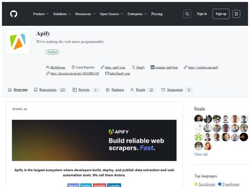 we're making the web more programmable. apify has 173 repositories available. follow their code on github.