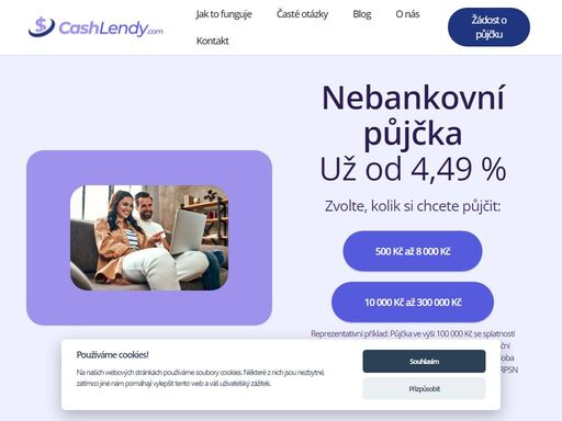 získejte nejlevnější nebankovní půjčku s úrokem již od 4,49 % s rpsn od 5,04 %. ještě dnes až 300 000 kč se splatností až 7 let.