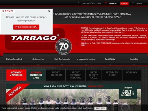 webová prezentace firmy v i g o, která se zabývá prodejem obuvnického materiálu a distribucí výrobků fy. tarrago.