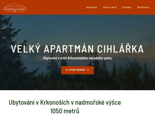 velký apartmán cihlářka se nachází v srdci krkonošského národního parku, v nadmořské výšce 1050 metrů. nabízí ubytování až pro 17 lidí.