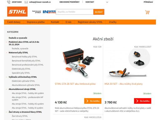 homepage.  podzimní akce stihl od 16. 9 . do 30. 11. 2024


 ze strojů stihl budete na větvi !
ať už potřebujete připravit zásobu dříví na zimu, nebo uklidit spadané listí, s našimi stroji sfouknete podzimní práce jedna dvě. 
za akční ceny teď pořídíte pily, foukače, drtiče větví i další stroje.
 připravte se na…