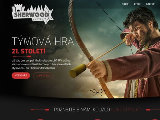 sherwood battle je kolektivní týmová hra 21. století, kde proti sobě nepoužíváte paintballové zbraně apod., ale luky a speciální šípy. navíc je vše usazené do stylovaného prostředí sherwoodského lesa. působíme v okolí trutnova - hradec králové, dvůr králové nad labem, pardubice a náchod.