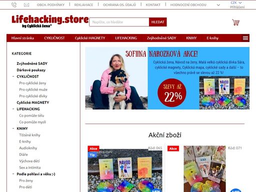hledáte, jak změnit a zlepšit svůj život? pak jste tu správně!.  
vítáme vás na e-shopu s názvem lifehacking.store by cyklická žena®.
možná se ptáte, co to ten „lifehacking“ vlastně je... vězte, že toto slovo začali původně používat někdy v 80. letech minulého století první ajťáci a označovali tím tipy a triky (čili…