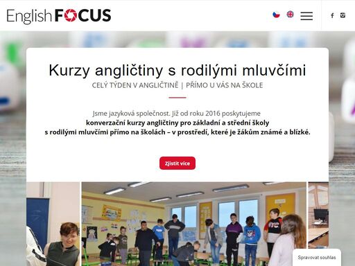 nabízíme intenzivní kurzy angličtiny s rodilým mluvčím přímo ve vaší škole. pomáháme žákům základních a středních škol překonat obavy z konverzace v pohodlném a známém prostředí. zlepšete angličtinu efektivně a s jistotou!