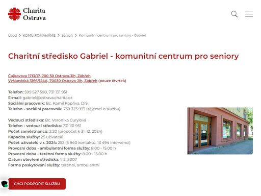 posláním charitního střediska gabriel - komunitního centra pro seniory (sociálně aktivizační služby) je snižovat možná rizika sociálního vyloučení na základě věku klienta, jeho zdravotního postižení nebo chronického onemocnění.