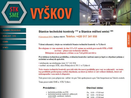 stanice technické kontroly stk a stanice měření emisí sme ve vyškově
