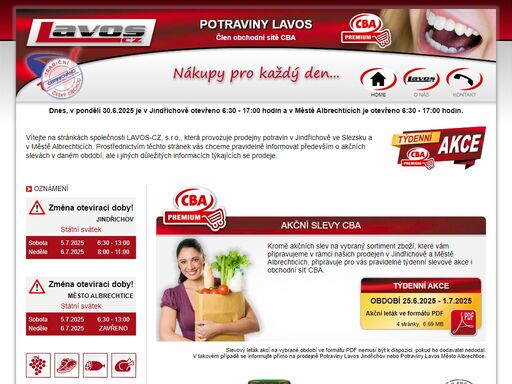 potraviny lavos - široký sortiment základního potravinářského zboží