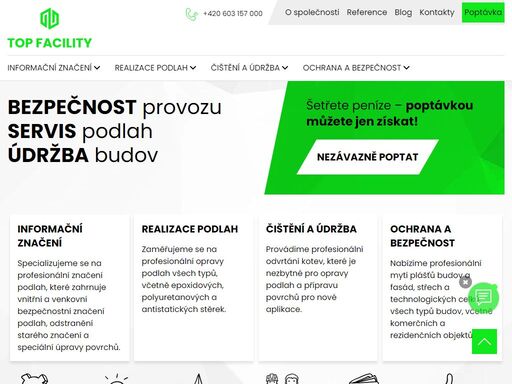 facility management nabízí opravy podlah, bezpečnostní prvky, speciální čitění, údržba venkovních prostor, vizualizace a digitalizace, bozp, oopp
