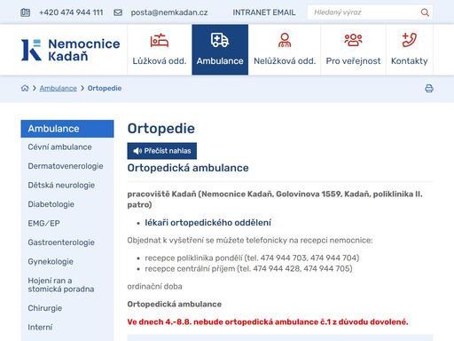 oficiální stránky nemocnice kadaň