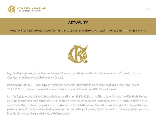 notářská kancelář - mgr. ondřej krejčovský<br />notářské služby, pozůstalostní řízení, prodej majetku