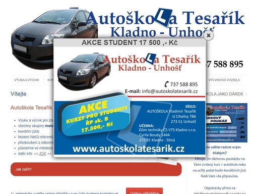 kladno autoškola, kladno a unhošť, vladimír tesařík. dárkové poukazy, vouchery, kondiční jízdy, školení referentů, psychologická vyšetření