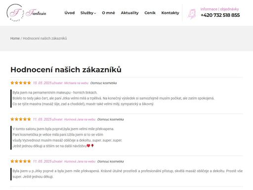 fantasia beauty salon olomouc. mezi naše nabízené služby patří kosmetika, líčení, depilace, masáže, permanentní make-up a mikrojehličkování.