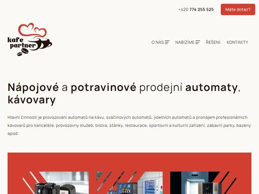 kafe partner ve firmách, institucích nebo školách provozujeme prodejní potravinové a nápojové automaty.