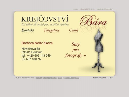 krejčovství,šaty,oděvy,šití šití oděvů na zakázku, textilní výrobky.