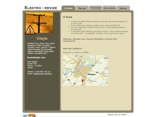 revize tobolík - přerov, revize, montáž a projekty elektroinstalací, hromosvodů, elektro spotřebičů, strojů a rozvaděčů.