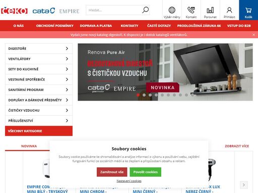 digestoře, kuchyňské digestoře, vestavné spotřebiče, vzduchotechnika, ventilátory, topidla, osoušeče, cata empire čeko import a.s.