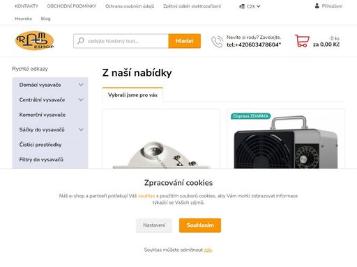 internetový eshop,  vysavače,  mycí stroje, sáčky do vysavačů a filtry  a elektro spotřebiče 