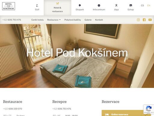 hotel pod kokšínem - jasná volba pro ubytování golfistů, cyklistů, rodin s dětmi i domácími mazlíčky. nabízíme jedinečné pobytové balíčky v krásné krajině brd, stejně jako kvalitní zázemí pro firemní akce, včetně špičkové gastronomie.