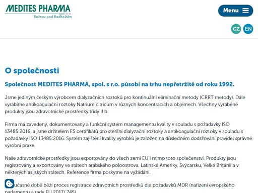 medites pharma, český výrobce dialyzačních roztoků  pro kontinuální eliminační metody již od roku 1992. 