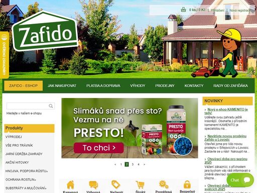 zafido-eshop.cz - prodej zahradního materiálu hnojiv, postřiků, substrátů, mulčovací kůry, zahradního nářadí, semínek a osiv.