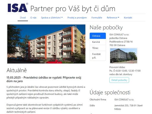 isa consult s.r.o. se zabývá bytovou problematikou - nová bytový výstavba, privatizace bytového fondu, regenerace, správá bytových družstev a společenství vlastníků jednotek.