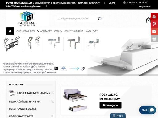 rozkládací mechanismy styling, vhodné pro každodenní spaní, kování do rozkládacích a polohovacích sedaček, taburetů a skříní. materiály pro výrobce převážně čalouněného nábytku, polohovací kování, nábytkové nožky, usně čalounické a jiný materiál...
