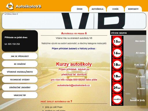 autoškola vb, autoškola v praze dejvicích, výcvik autoškoly skupiny b auto a moto am, a1, ao, an, autoškola praha