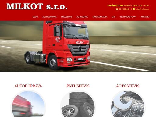 milkot s.r.o. - autodoprava - pneuservis - autoservis - lpg - technické plyny