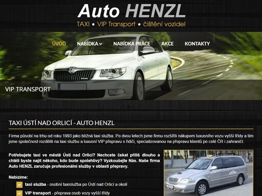 auto henzl ústí nad orlicí nabízí taxi služby po ústí nad orlicí a okolí, vip transport - přepravu osob vozy vyšší třídy, půjčovnu přívěsných vozíků za osobní automobil a kompletní čištění osobních vozidel.