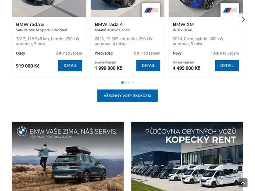 bmw kopecký nabízí prodej nových, předváděcích a ojetých vozů bmw. samozřejmostí je také jejich servis, prodej náhradních dílů bmw a příslušenství.