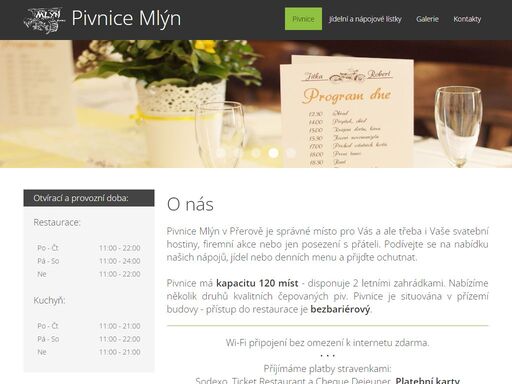 pivnice, mlýn, přerov, týdenní menu, bezbariérový, akce, svatby, rauty, firemní, večírky, salonky, zahrádky, pivnice mlýn přerov je výborná volba pro klidné posezení, dobré jídlo, výběr piv či vaše akce. nabízíme stylové prostředí, 2 letní zahrádky, salonky, bezbariérový přístup, týdenní menu, ap.
