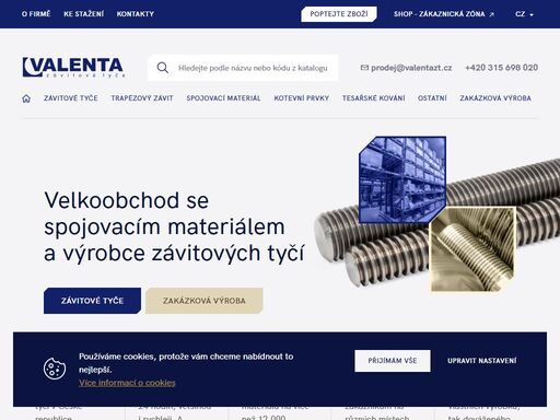 firma valenta zt s.r.o. se zabývá velkoobchodem se spojovacím materiálem a výrobou závitových tyčí a speciálního spojovacího materiálu.