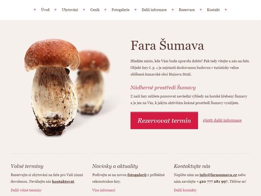 internetová prezentace fary na šumavě, ubytování hojsova stráž