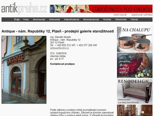 ing. zdeněk skolek - antique, starožitnosti na náměstí republiky v plzni. plzeňské starožitnictví, antik, výkup a prodej.