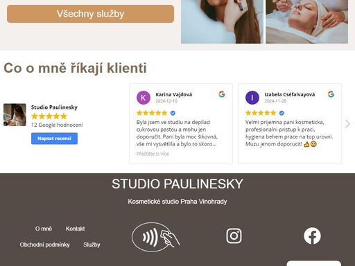 kosmetické studio paulinesky - praha 2 - vinohrady vám nabízí kosmetické ošetření pro všechny druhy pleti, liftingové masáže i depilace.