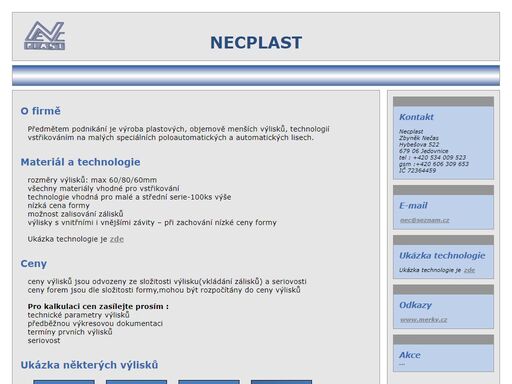necplast, jedovnice, plastové výrobky, pryžové výrobky, vstřikování, výlisky, výroba forem